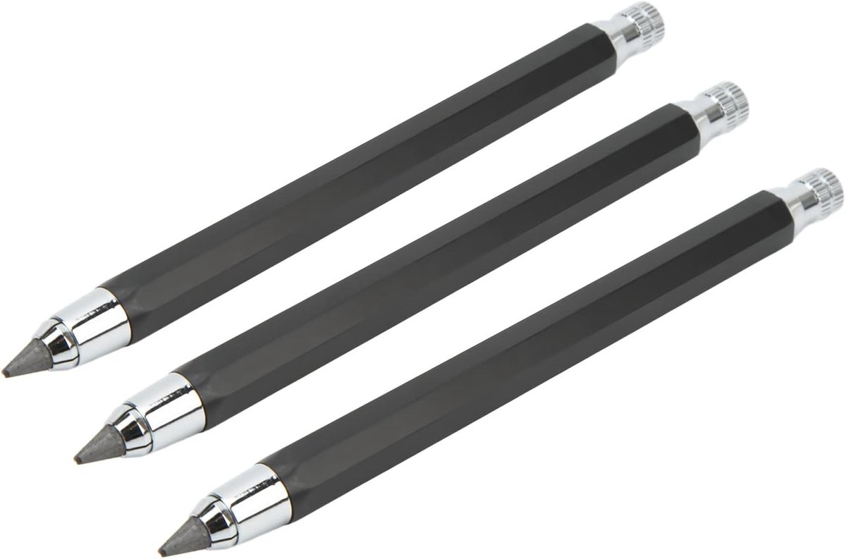 3-delige Mechanische Timmermanspotloodset, 5,6 Mm Grafietpotloden met Puntenslijper, Comfortabel in Gebruik, Brede Toepassing (BLACK)