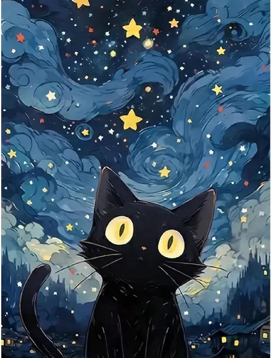 5D Diamond Painting kattenset, doe-het-zelf diamond painting kit voor volwassenen en kinderen, sterrenkat, diamantschilderij, diamantkunst, rond, volledige diamantkunst, voor thuis en kantoor