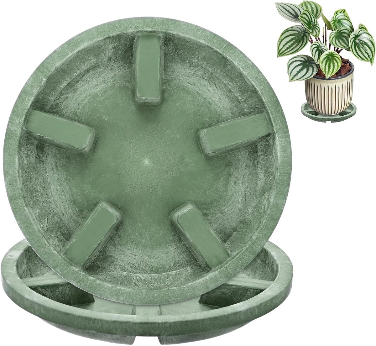 Schotels, 6 inch OD anti-rot wortel hars bloempot plantenschotels voor binnen/buiten, bloempot druppelbak [4,7 inch ID, groen]