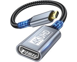 HDMI naar HDMI Adapter, 4K@60Hz Micro HDMI Mannelijk naar HDMI Vrouwelijk Adapter 3D Tipo D a A Compatibel met Raspberry Pi 5/4, Cámara A6300 A6400, HDR en ARC, ODROID, Hero