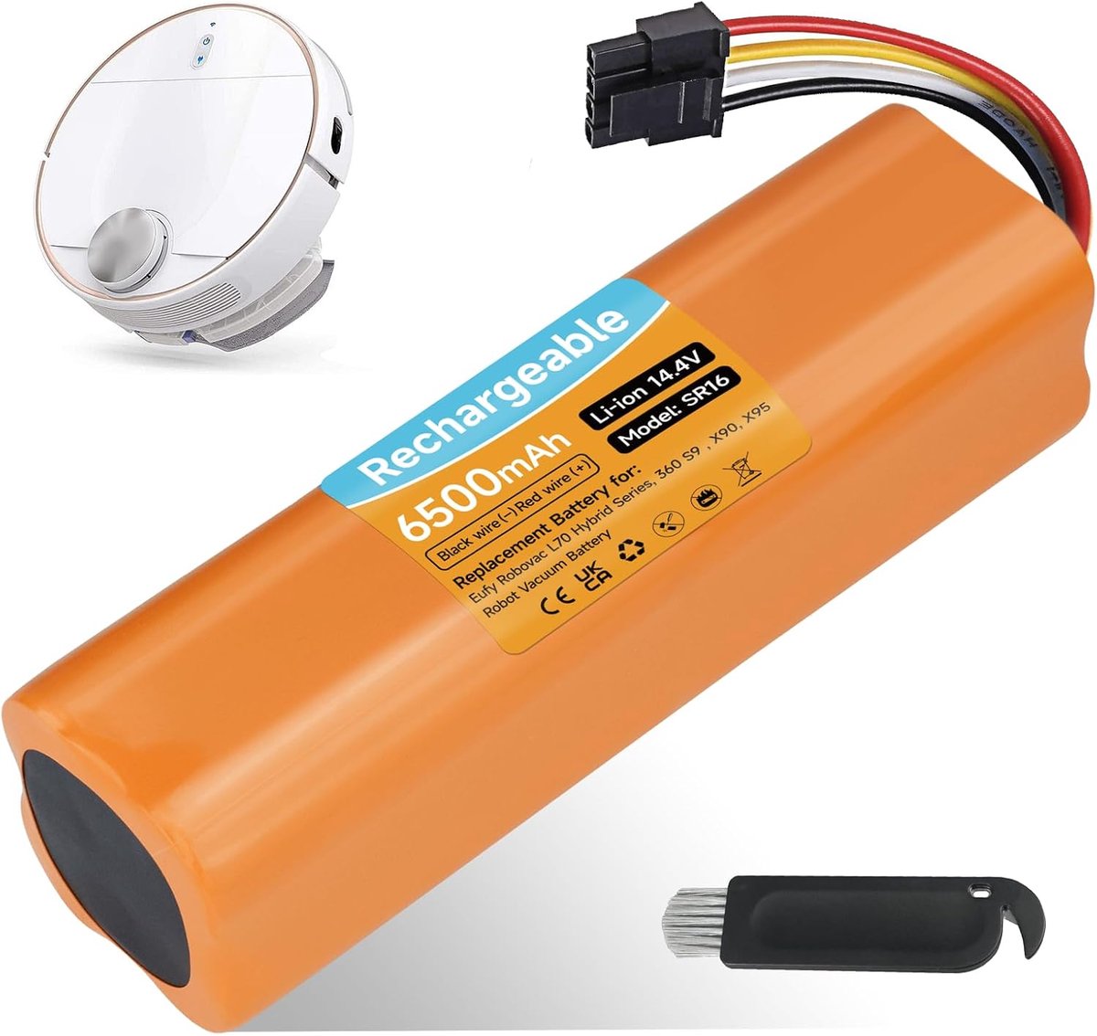 6500mAh 14,4V vervangende accu voor Eufy Eufy RoboVac L70 Hybrid Series, T2190, T2190G21,360 S9,360 X90,360 X95 robotstofzuiger accu met reinigingsborstel