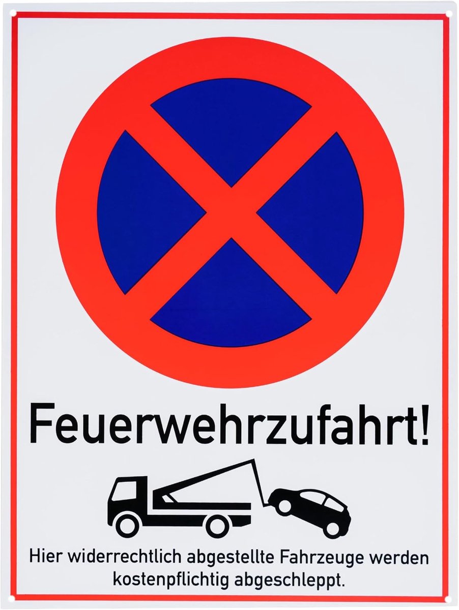 "Brandweertoegang!", 1 stuk, 40 x 30 cm, 2,7 mm dik PVC bord met boorgaten, oprit- en uitritbord voor binnen en buiten, stopverbod waarschuwingsbord, parkeren verboden