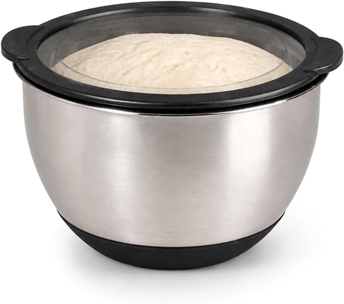 Gistdeegkom met deksel, 2 l, stapelbare deegkom met kijkvenster, mengkom voor gistdeeg en pizzadeeg bij het bakken van het gezin in het weekend in kleine keukens, zilver