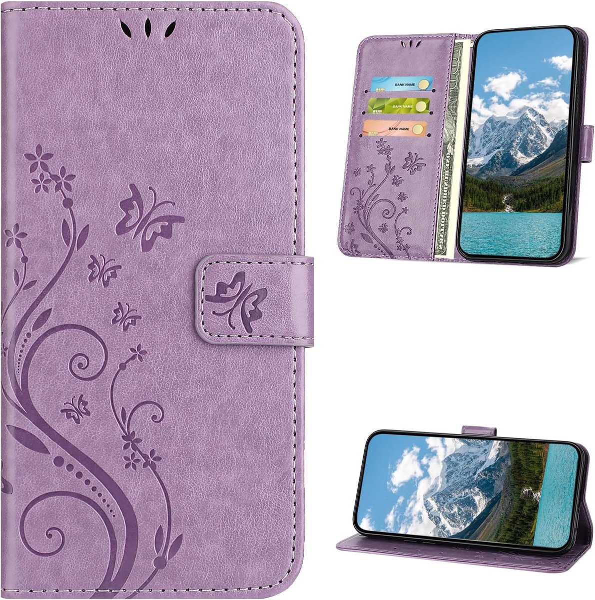 Beschermhoes voor Huawei P Smart 2019, Retro Design PU leren Portemonnee [kaartsleuven], Flip Wallet Telefoonhoesje voor Huawei P Smart 2019, Lavendel