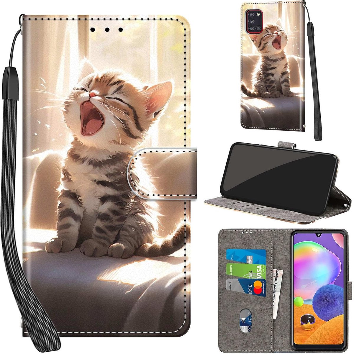 Portemonnee Telefoonhoes voor Samsung Galaxy A31 Kat