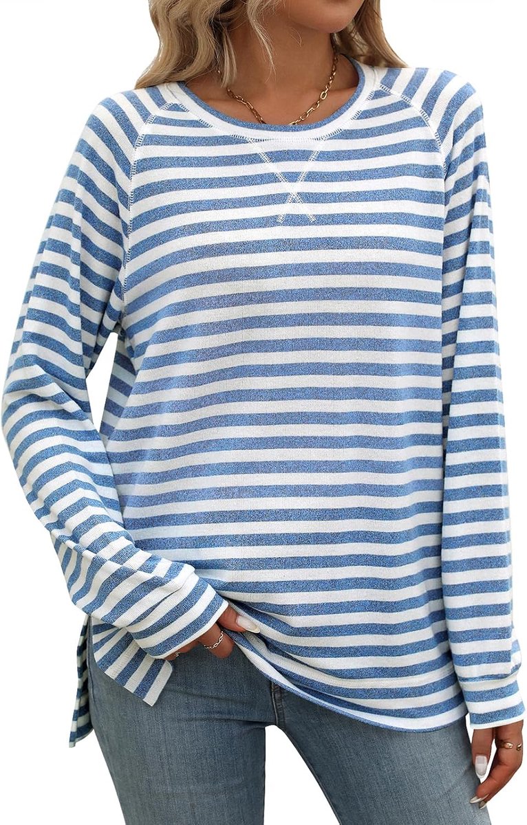 Dames tops met lange mouwen gestreepte sweatshirts casual ronde hals tops basic T-shirts lente herfst winter tuniek kleding M-XXL