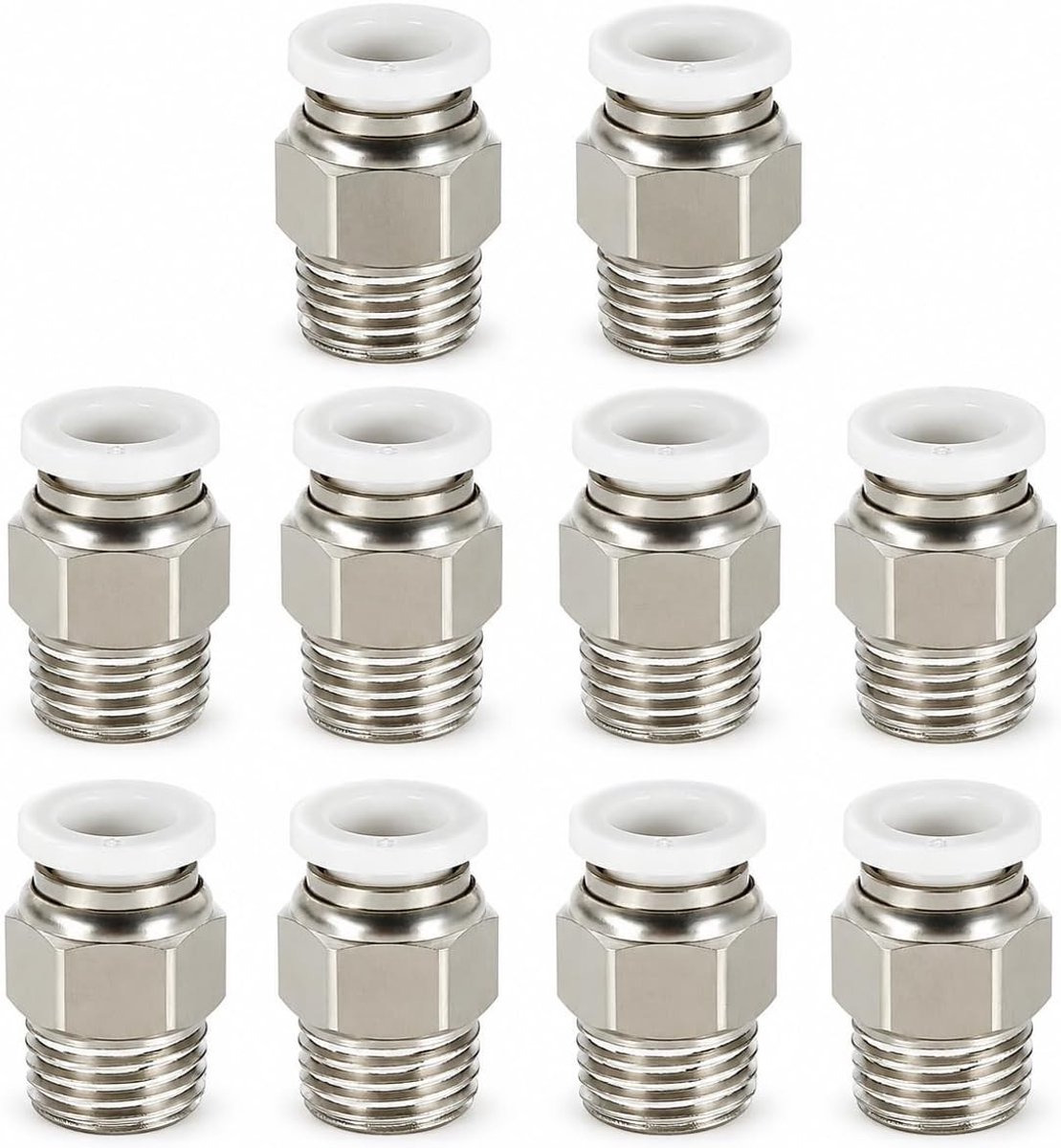 10 Stuks Pneumatische Verbinders Recht, Snelle Koppeling voor 8mm Luchtslang met PT1/4 Inch Mannelijk Draad, Messing Vernikkeld met Witte Ring voor Luchtcompressor en Tuinieren