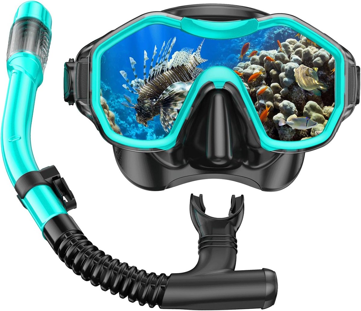 SnelShoppen - Volwassen Duikmasker en Snorkelset met Brede Gezichtsmasker, Anti-Fog en Lekvrije Silicone Randen voor Zwemmen en Duiken