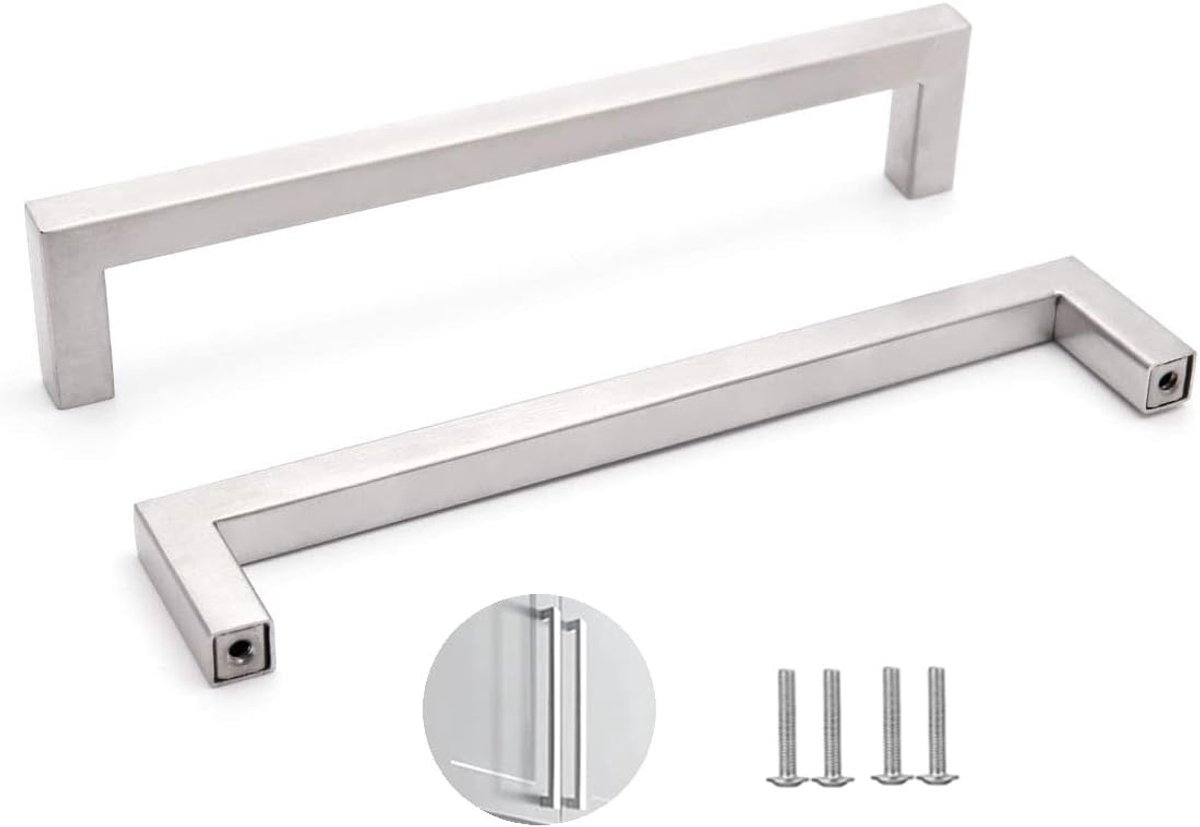 SnelShoppen - 2x 192mm RVS Meubelhandgrepen - Vierkante Handgrepen voor Keukenladen en Kasten - Duurzaam en Corrosiebestendig - Inclusief Schroeven