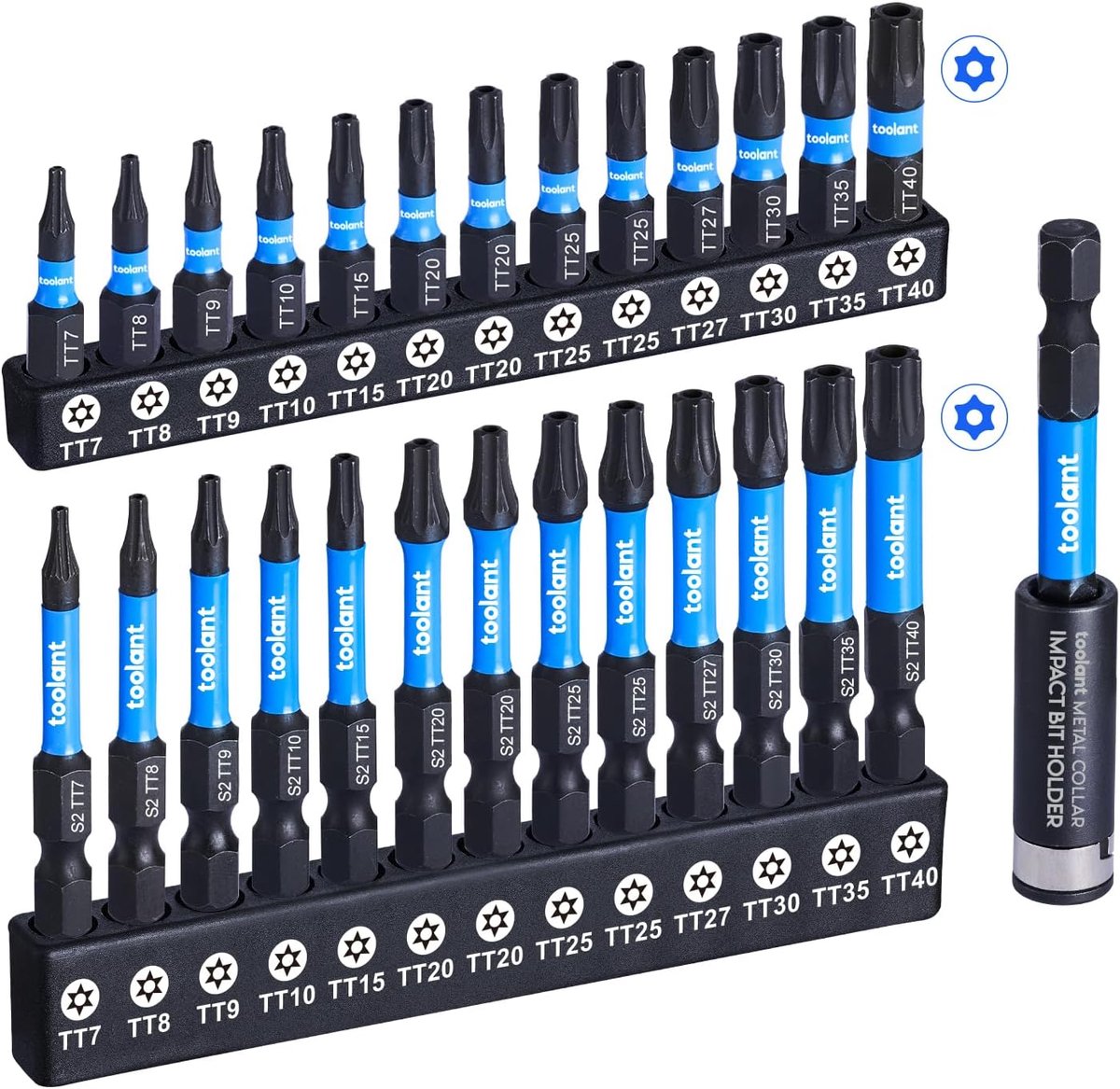 SnelShoppen - Impact Torx Bit Set 26 + 1pcs (T7-T40), S2 Staal, 1/4 Hex, Tamper Proof, CNC Milled Tips, 1" & 2" Lang, Magnetische Holder voor Schroefm