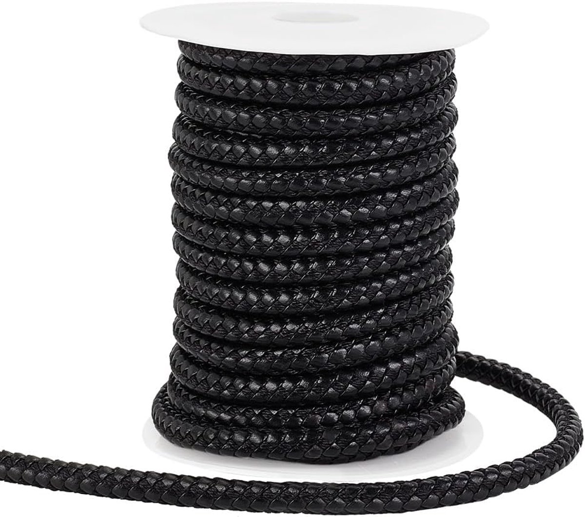 Dailygoods- Lederen Koord 10 Meter - Rond Gevlochten - 8 mm Zwart Touw - Voor Armbanden/Sieraden - Doe-het-zelf Projecten - Ideaal Voor Riemen Maken -