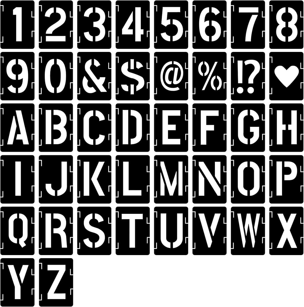 Dailygoods- Lettersjablonen Set van 42 - Herbruikbare Letters/Cijfers/Tekens - Kunststof - 12 cm - Makkelijk te Reinigen - Voor Schilderen - Sjablonen