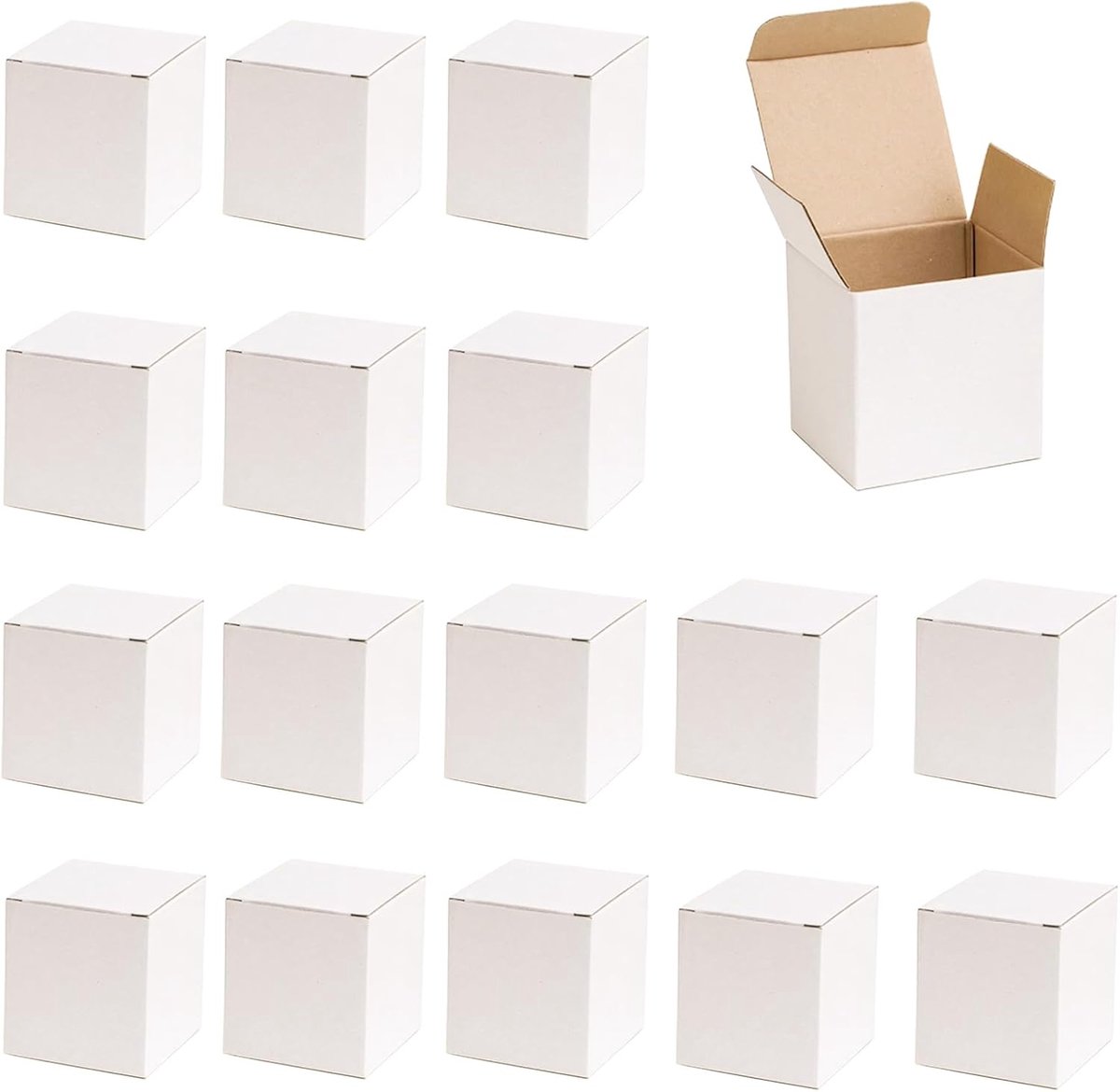 Set van 25 witte kartonnen dozen, 10 x 10 x 10 cm