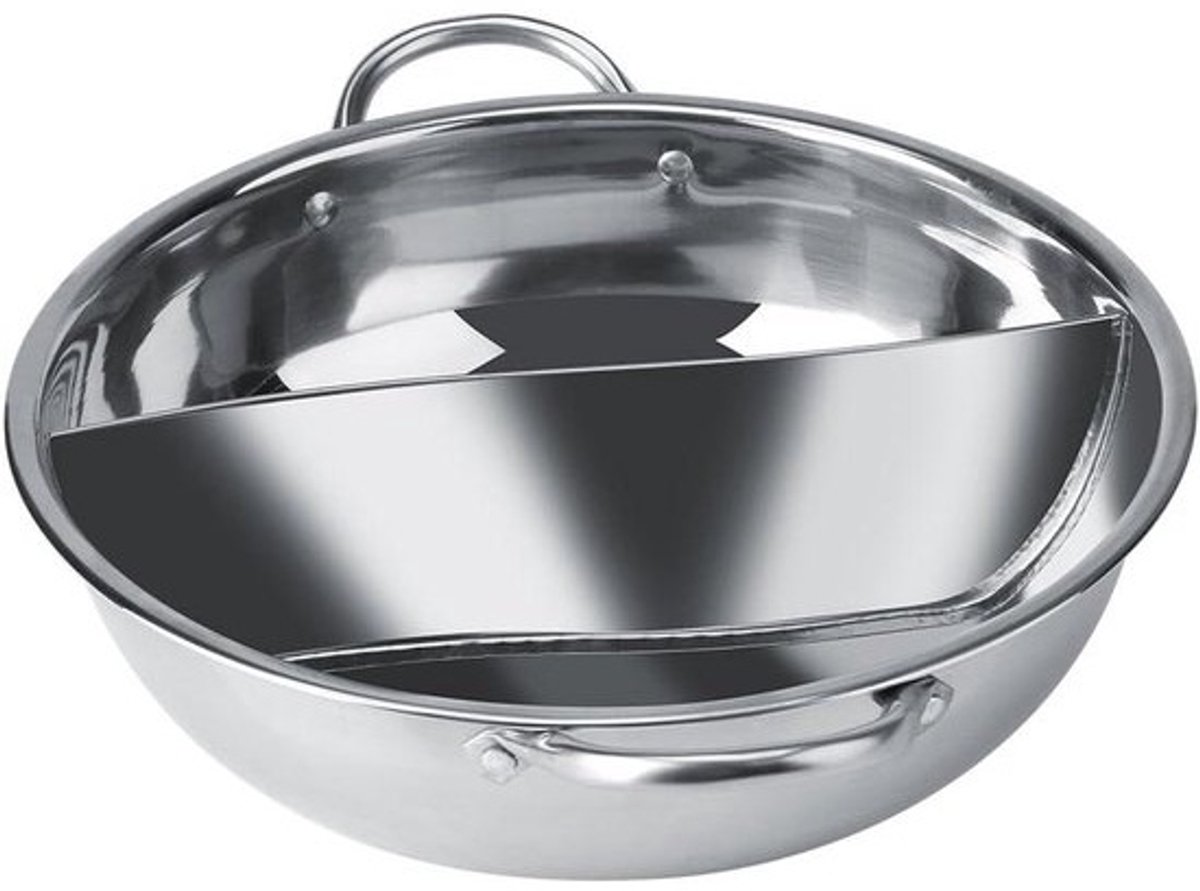 Roestvrijstalen Hot Pot - Dubbele Smaak Pan - Gezellig Eten - Dubbelzijdig Scheidingswand - 31 cm - Zilver