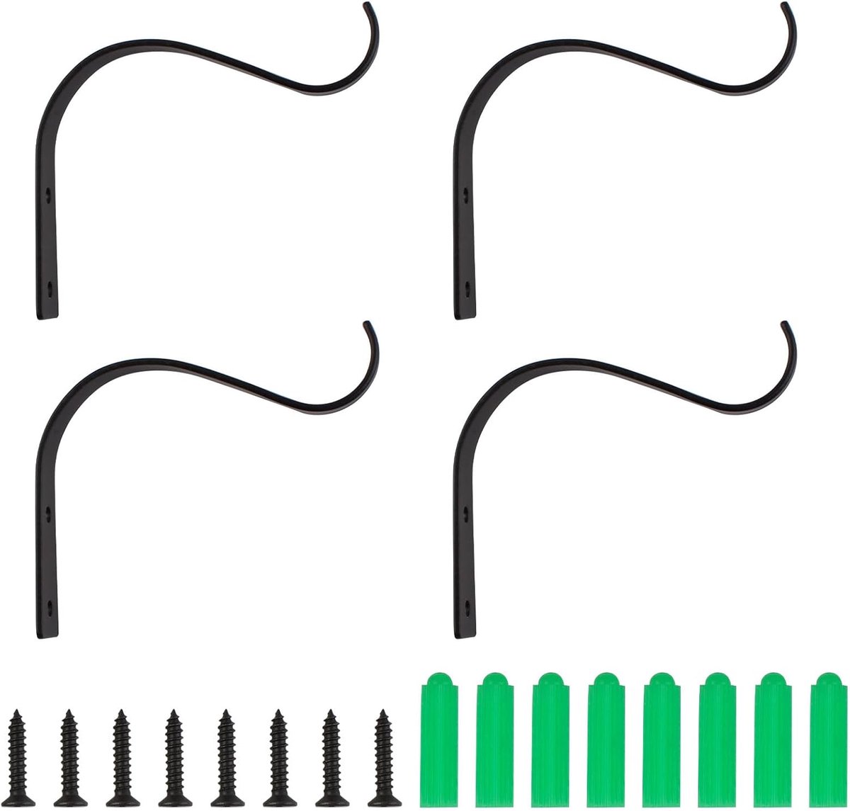 Dailygoods- Plantenhanger Roestbestendig - Muurhaak S-vormig - 4 Stuks - 4,5 Inch Hoog - Zwart - Duurzaam Ontwerp - Wandhaak