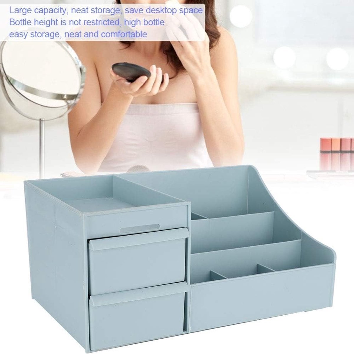 Professionele Make-upkoffer - Scandinavisch Blauw - 28 x 17 x 13 cm - Duurzaam Kunststof - Voor Cosmetica en Schoonheidsaccessoires