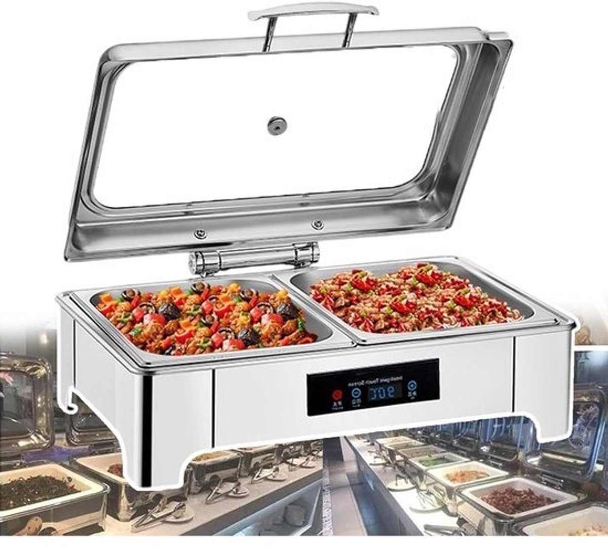 Buffet Verwarmer - Elektrische Bain Marie - Feest Catering - Instelbare Temperatuur - 9 Liter Capaciteit - Zilverkleurig