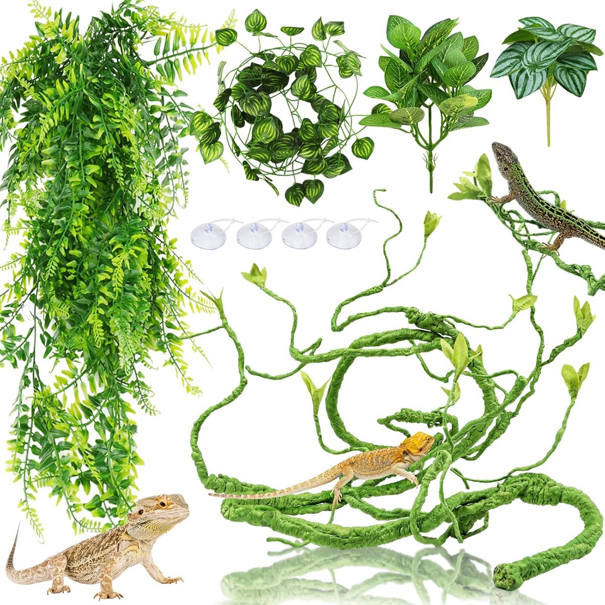 Dailygoods- Terrarium Accessoires - Kunstmatige Planten - Decoratie voor Reptielen - Hangende Planten - Duurzaam - Eenvoudig te Reinigen - Reptielente