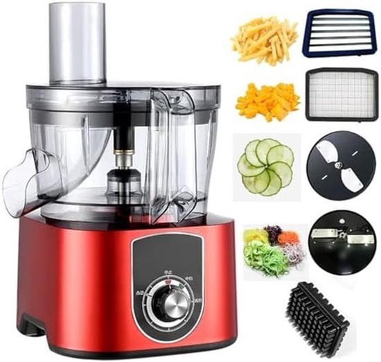 Commerciële elektrische groentesnijder 600W, 5L keukenmachine met 4 messen voor het snijden en raspen van uien, wortels, komkommers, fruit en groenten. — afbeelding 3
