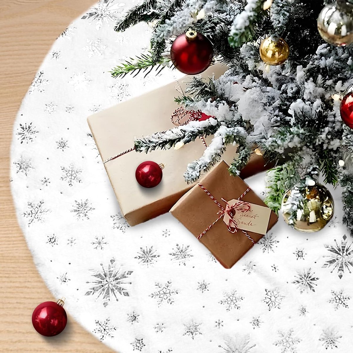 Tapijt voor onder de kerstboom, 120 cm, zacht kerstboomtapijt, mooie kerstboomrok, wit kerstboomtapijt, kerstdecoratie, oudejaarsavond (zilver)