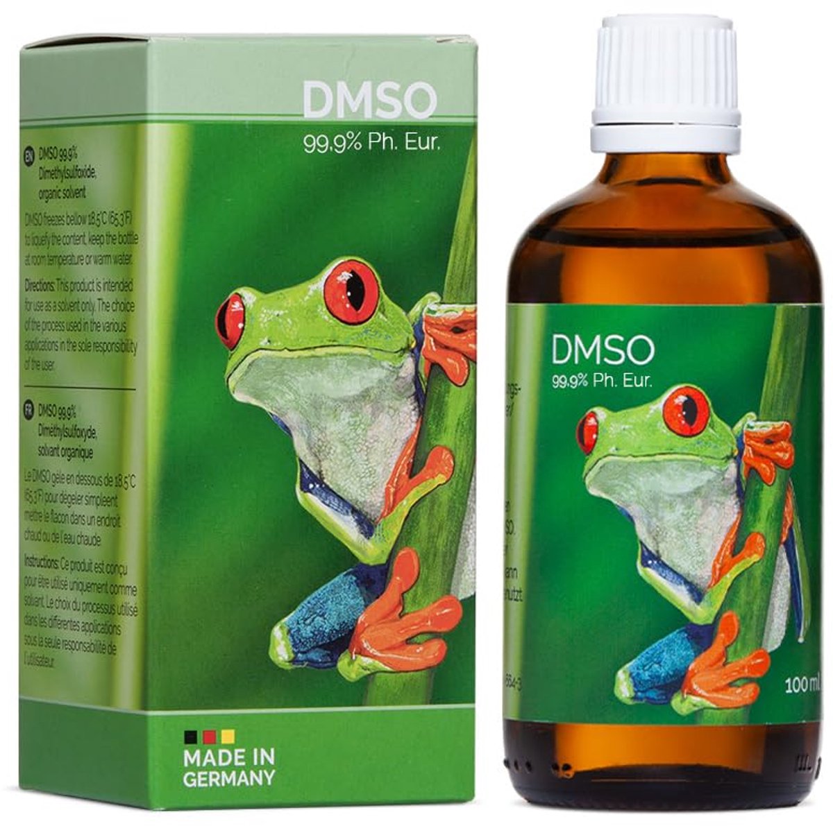 99.9% - Dimethyl Sulfoxide Ph. Eur. Quality Undiluted - Versatile - Drip Cap - Brown Glass Bottle - Without Additives - Vegan - Natural Pure (100 ml)