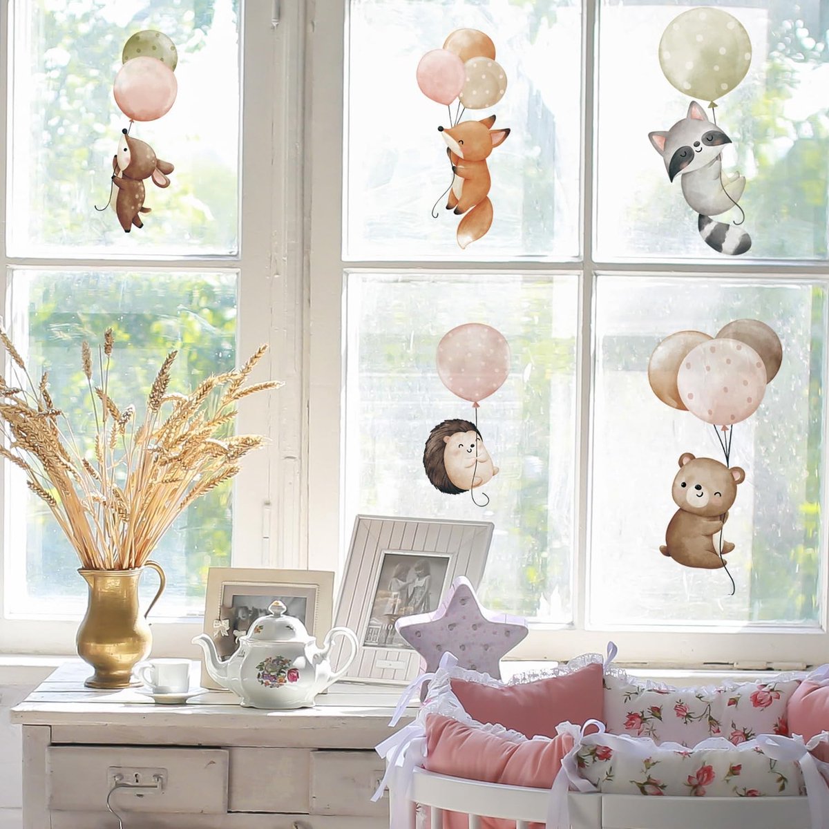 Dubbelzijdig venster klampt antibotsingsstickers voor kinderen raam, vos en ballon raamstickers voor glazen babykamer thuis kinderkamer klaslokaal decoratie