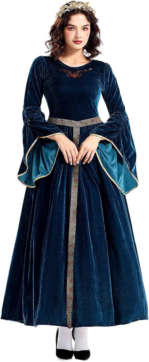 Renaissance-jurk voor dames, middeleeuws kostuum voor dames, lange jurk, grote maten, fluwelen koninginnenjurken, Halloween-kostuum