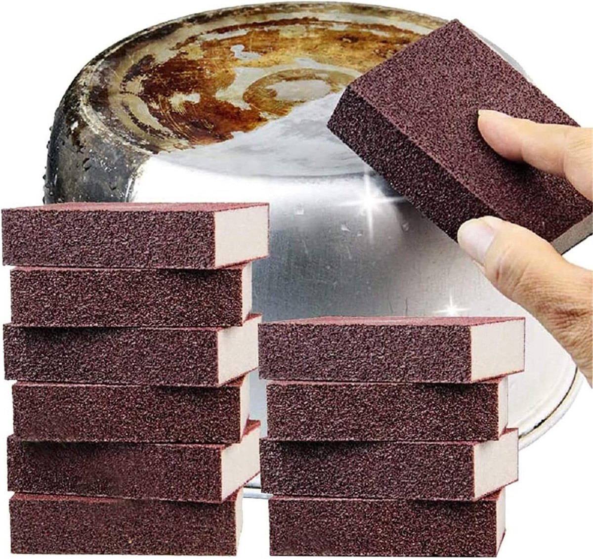 Sponzen, scrubspons reinigen, 10 stuks, spons voor het ontkalken van pot, theepot, waterkoker, voor het reinigen van grote oppervlakken