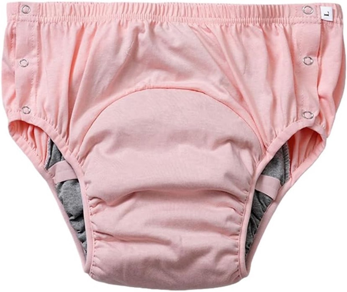 Onderbroek voor dames, incontinentieondergoed van katoen, herbruikbaar, drukknopen aan de zijkant voor postoperatieve en bedlegerige senioren, wasbaar (roze, maat