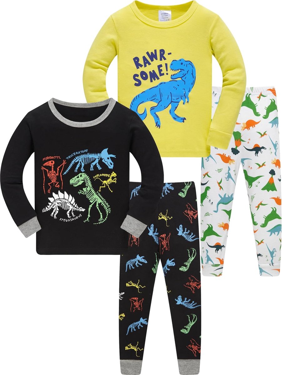 Jongenspyjama met lange mouwen, 4-delig, kleine kinderen, nachtkleding, pyjamaset, 2-14 jaar