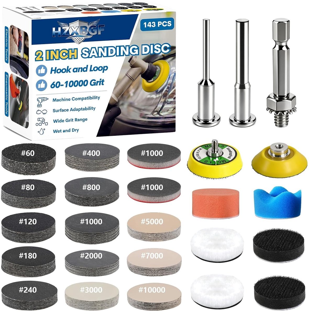 Polijstpasta set - Diverse korrelgroottes - 50 mm - Schuur- en polijstschijven met klittenband - Voor nat en droog gebruik