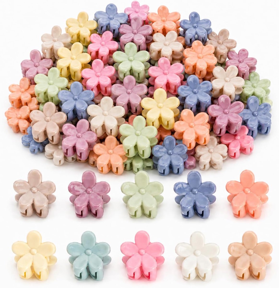 Haarspelden, kunststof mini-haarklemmen, 1,3 x 1,3 cm, kleine bloemenhaarspelden, kleurrijke schattige haarspeld met sterke grip, kleine klauwen voor dames, fijn dun