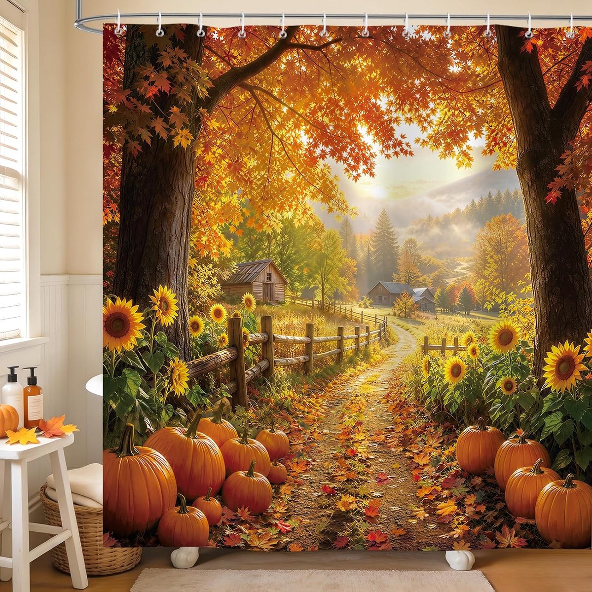 douchegordijn herfst boom pompoen Thanksgiving 180x200cm