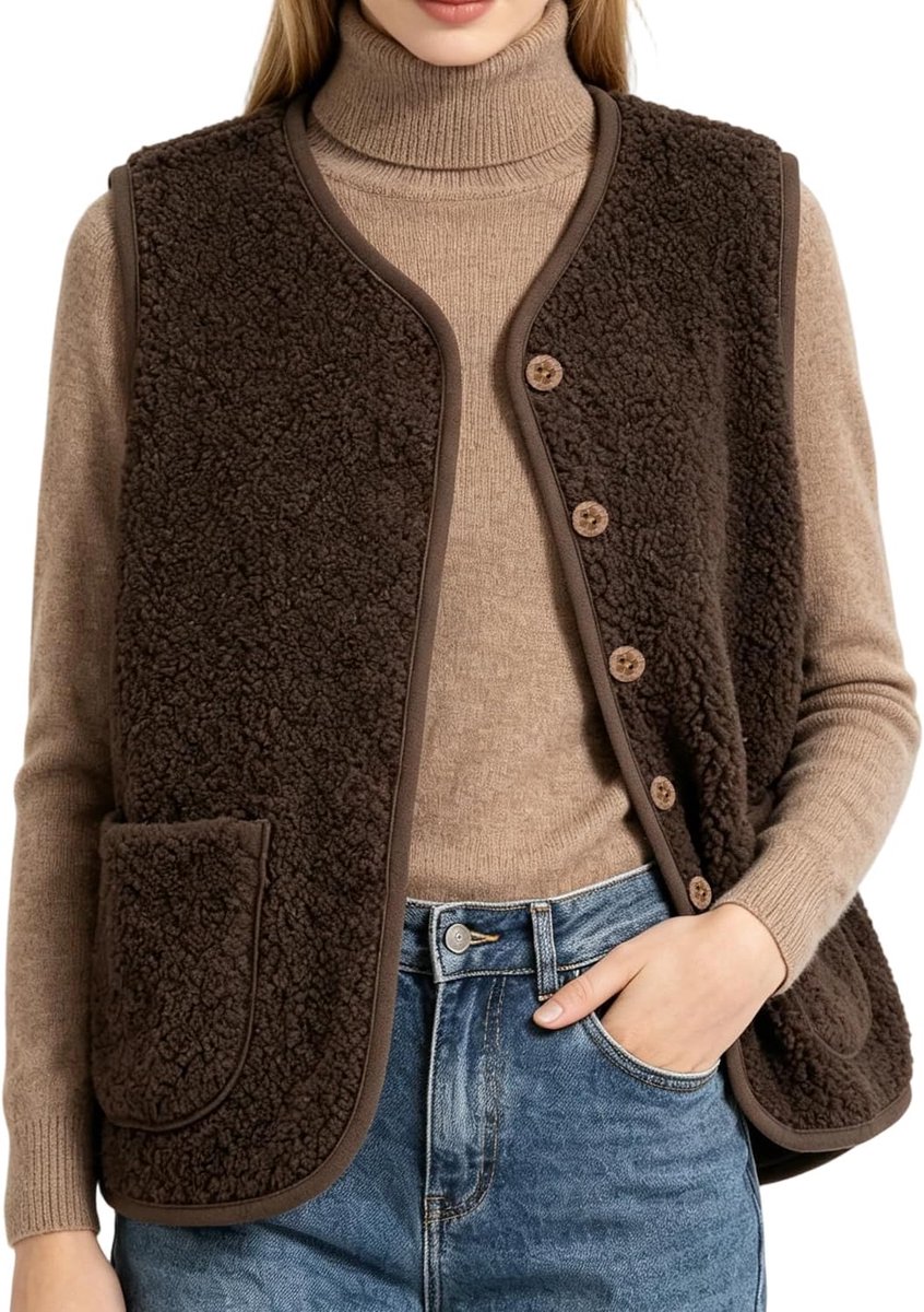 Mouwloos damesvest, mouwloze damesjas, fleece, donsjack, zacht, warm, modieus, bontvest, wol, winter, casual vest