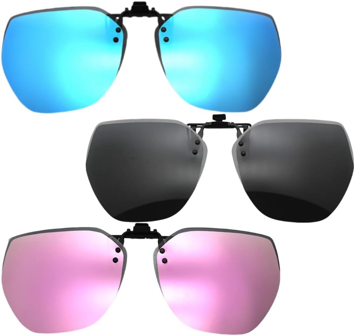Zonnebrillen met 2 microvezeldoeken gepolariseerde UV400 zonneclips voor brildragers, anti-glare grijs/blauw/roze lensset voor rijden en outdoor