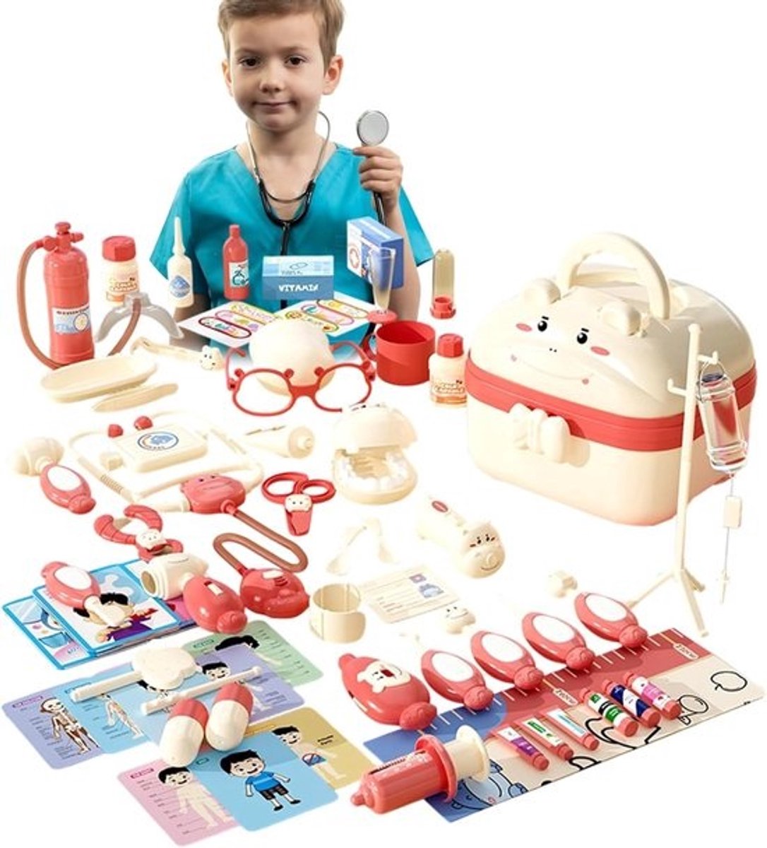 Dokters Speelset - Kinder Dokterstas - Rollenspel - Kofferontwerp - 30 x 22 x 17 cm - Roze