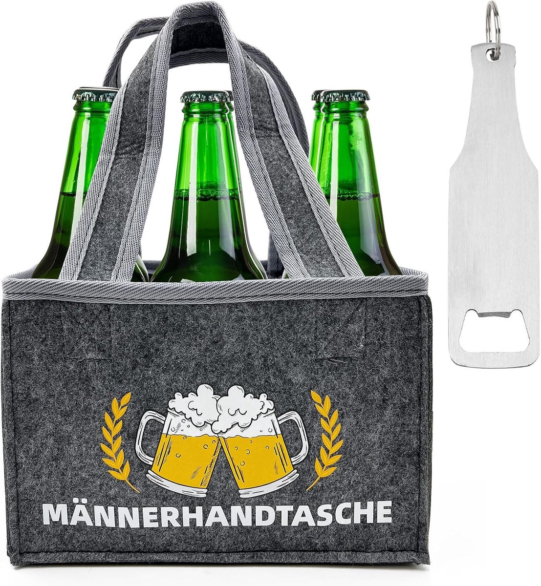 Kerstcadeaus voor mannen, vilten mannenhandtas, bier met flesopener, flessendrager 6 flessen, vilten mannengeschenken, grappige cadeaus voor papa, vriend voor verjaardag, herendag