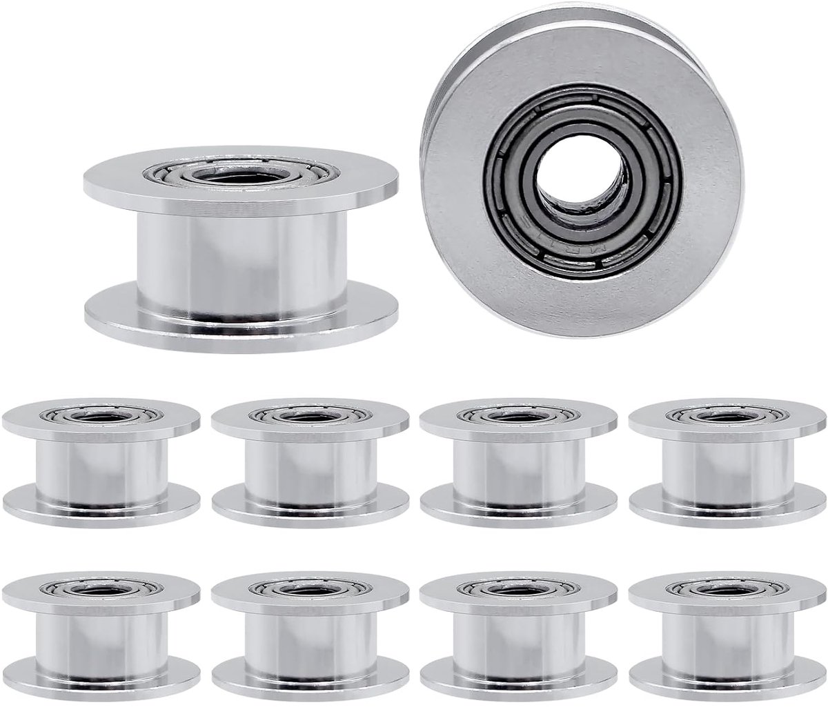 6mm, GT2-riemschijf van aluminium, tandenloos ideler met 20 tanden, 5mm boring voor 3D-printers, 6mm brede GT2-tandriem (10 stuks)
