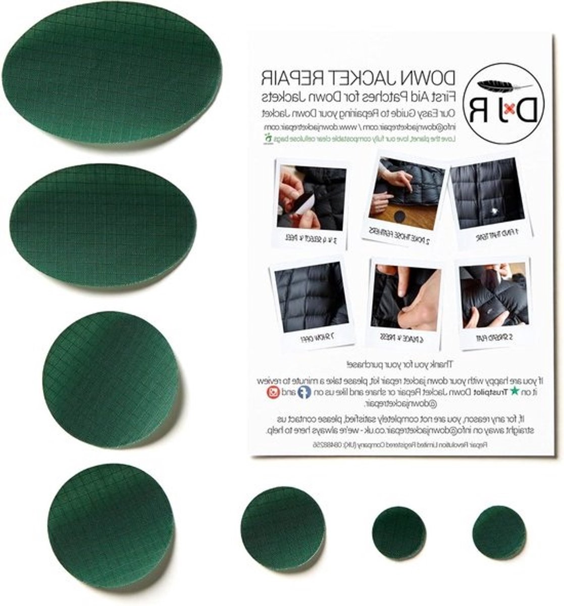Donsjack reparatie - Kleding patches - Kleding herstellen - Zelfklevend waterdicht - 7 stuks - Flessengroen