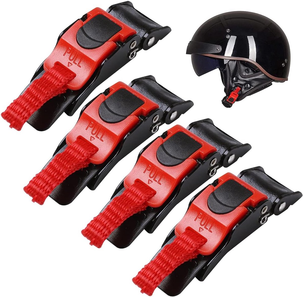 Jicyor 4 stuks roodachtig zwarte plastic helm snelsluitingsgesp met knop, duurzame helm-trekgespen geschikt voor alle helmen