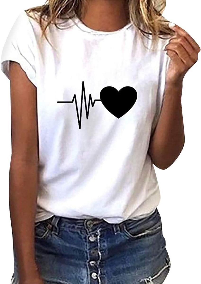 heekpek T-shirt dames zomer shirt dames korte mouwen los casual hemd tops blouse zomer bedrukt T-shirt met ronde hals