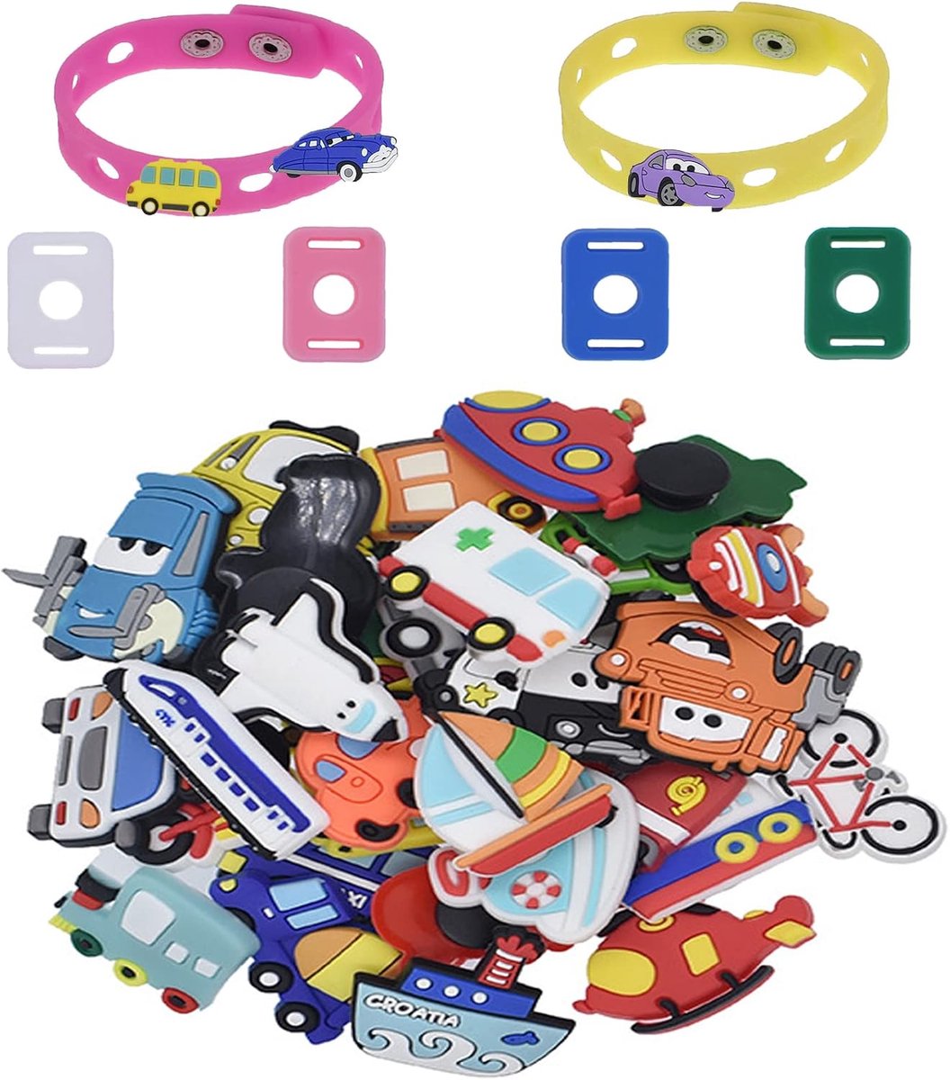 50 STUKS PVC Schoen Charmes, Schoenversieringen, met 4 Schoenveteradapters en 2 Verstelbare Siliconen Polsbandjes, voor Feestdecoratie, Kerstcadeaus