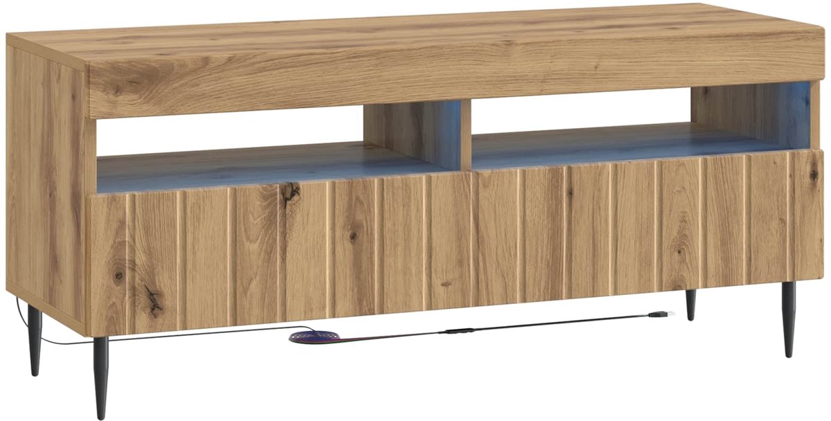 vidaXL LED - tv-meubel - ZWOLLE - 100 - x - 35 - x - 43 - cm - Artisanaal - eiken Artisanaal eiken