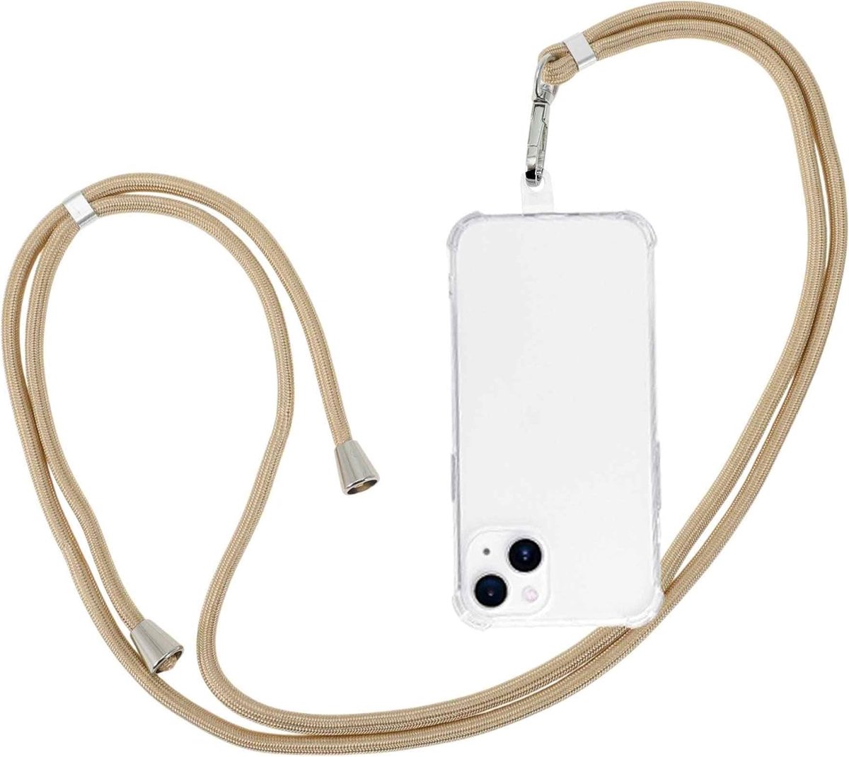 ketting voor mobiele telefoon, verstelbaar, met universele patch, voor smartphonehoesjes, standaard, goudkleurig