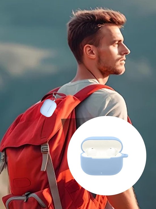 Hoes voor Huawei FreeBuds SE 4 ANC oordopjes, schokbestendig, waterdicht, zacht en slank, siliconen afdekking met sleutelkoord, sleutelhanger en reinigingsset, azuurblauw — afbeelding 5