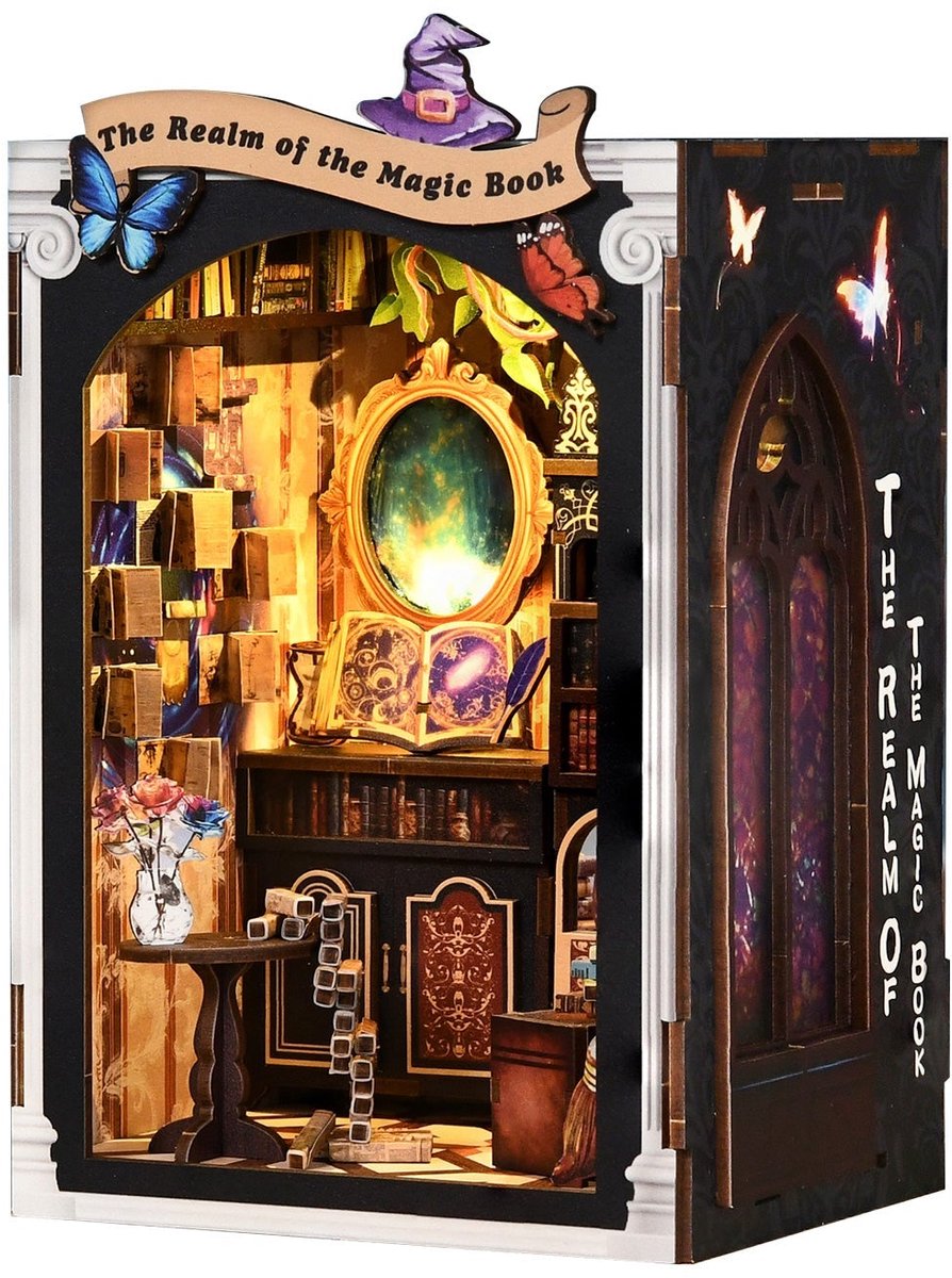 Booknook Realm of the Magic Book - 3D Puzzel met Handleiding - DIY - Miniatuur Modelbouw Hout Kinderen en Volwassenen - Houten bouwpakket - Assemblr