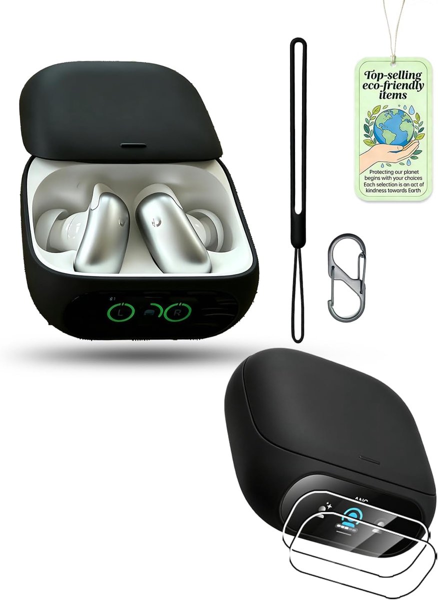 Soundcore Liberty 5 Pro, vloeibare siliconen, schokbestendig, ultradun, soft-touch, krasbestendig, met 2 beschermfolies en karabijnhaak, compatibel met draadloos opladen