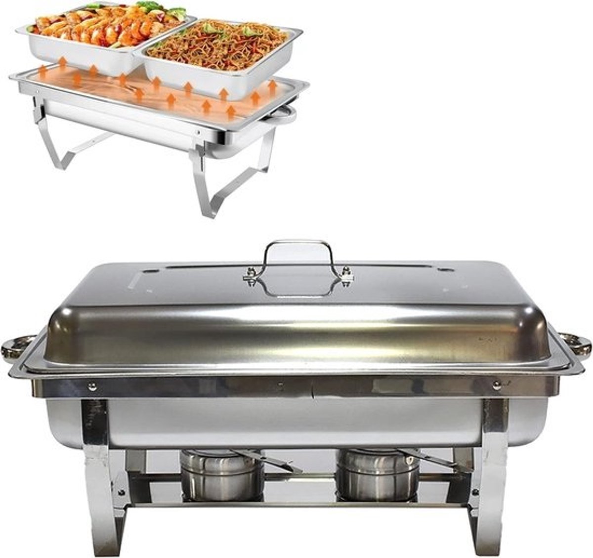 Buffetserver Warmhoudbak - Chafing Dish Set - Catering Evenementen - Grote Capaciteit - 55 cm - Zilver