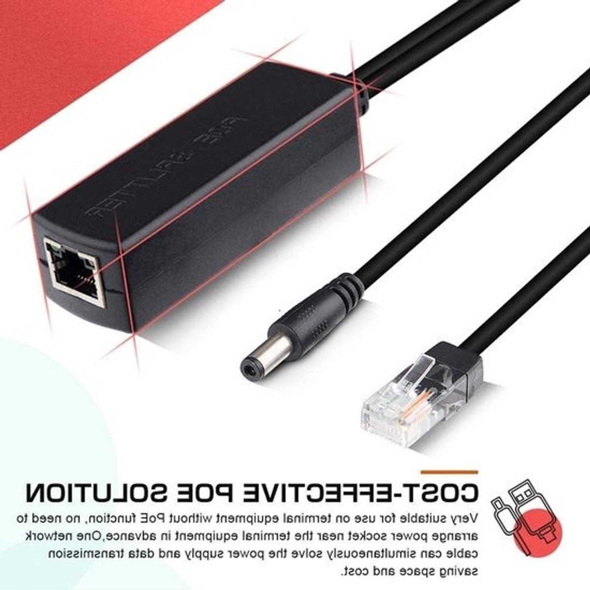 PoE Splitter Adapter - Power over Ethernet Adapter - Netwerkapparaten Voeden - 1000 Mbps Gigabit Snelheid - 12V DC Output