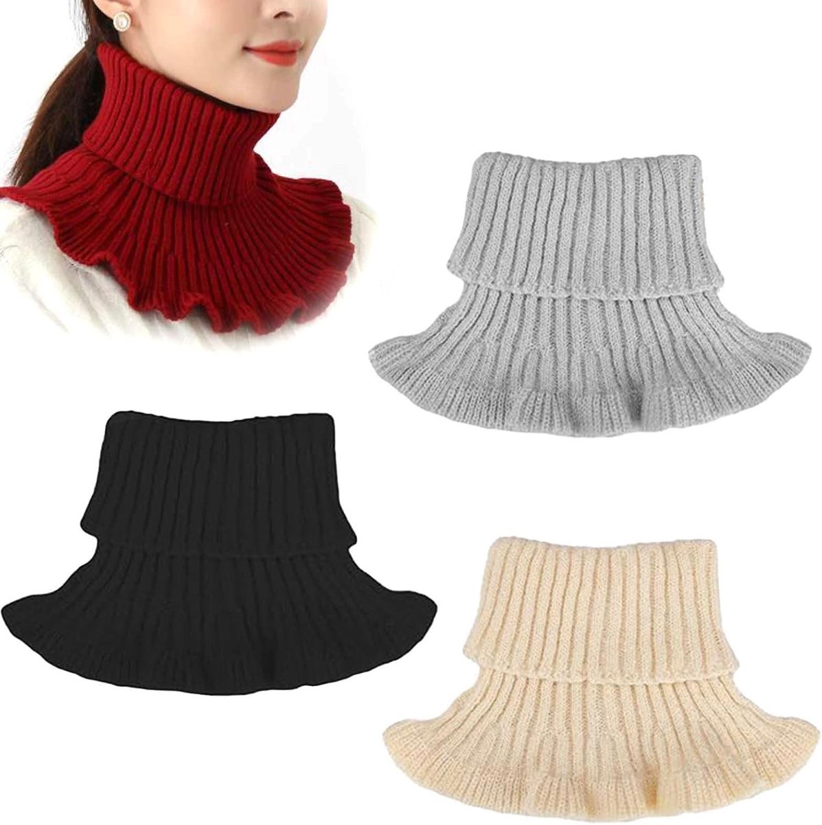 Vrouwelijke Neppullover met Hoge Hals, 4 Stuks, Zwart, Warmte, Mode, Comfort, Maat L